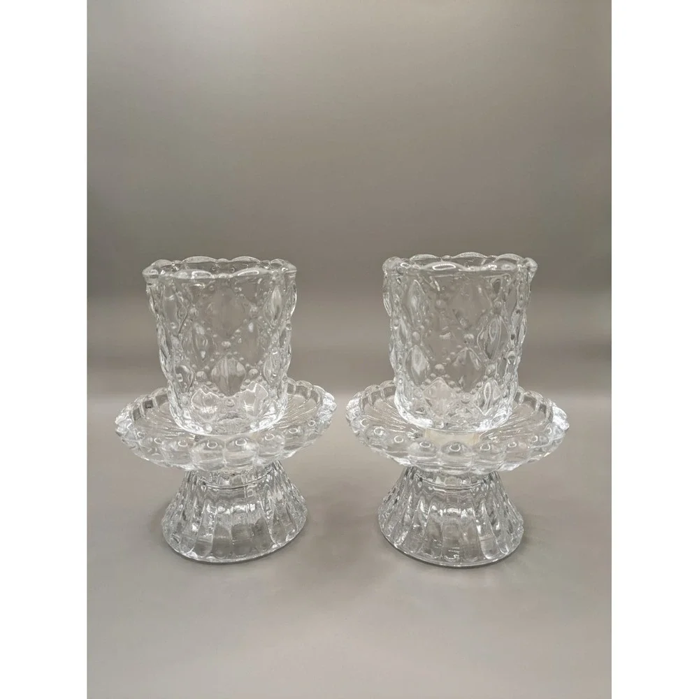 Partylite Crystal Quilted Shell Rib Votive Candle Holders Glass  Set Of 2. P9246